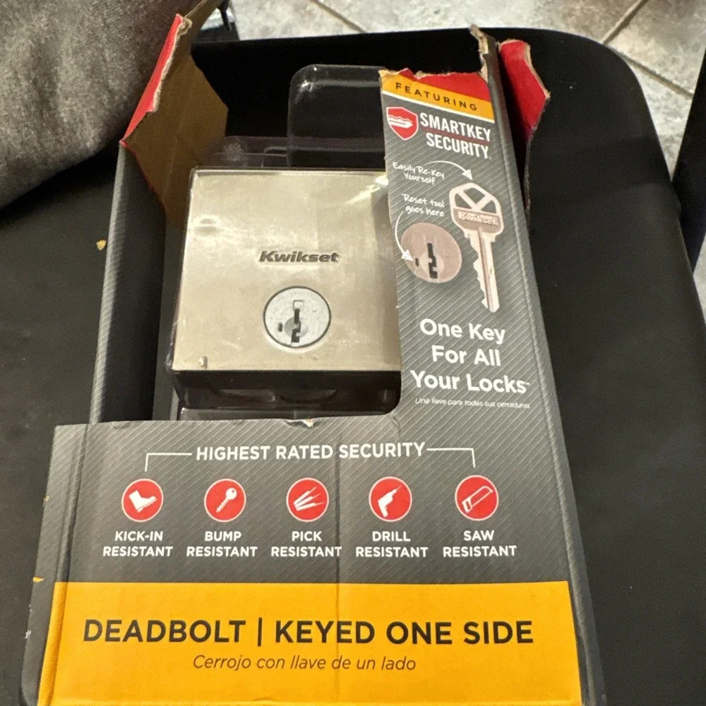 Kwikset Downtown Square Single Cylinder‎ Deadbolt Satin Nickel 92580-018